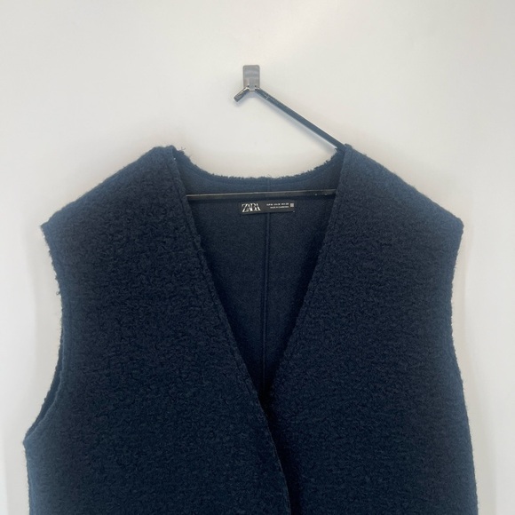 Zara Boucle Knit Textured Open Front Sleeveless Long Vest Minimalist Coat Jacket - Picture 2 of 7